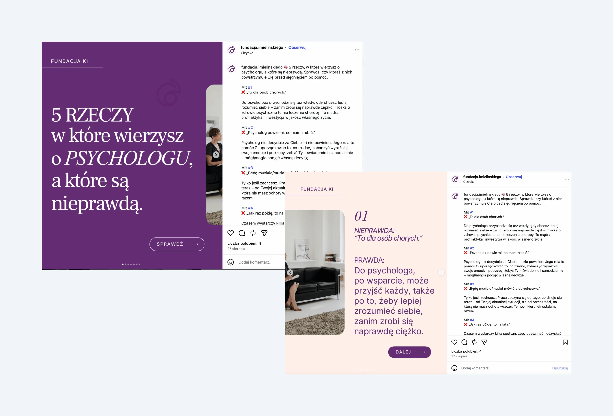 karuzela na Instagramie obalająca mity o psychologu