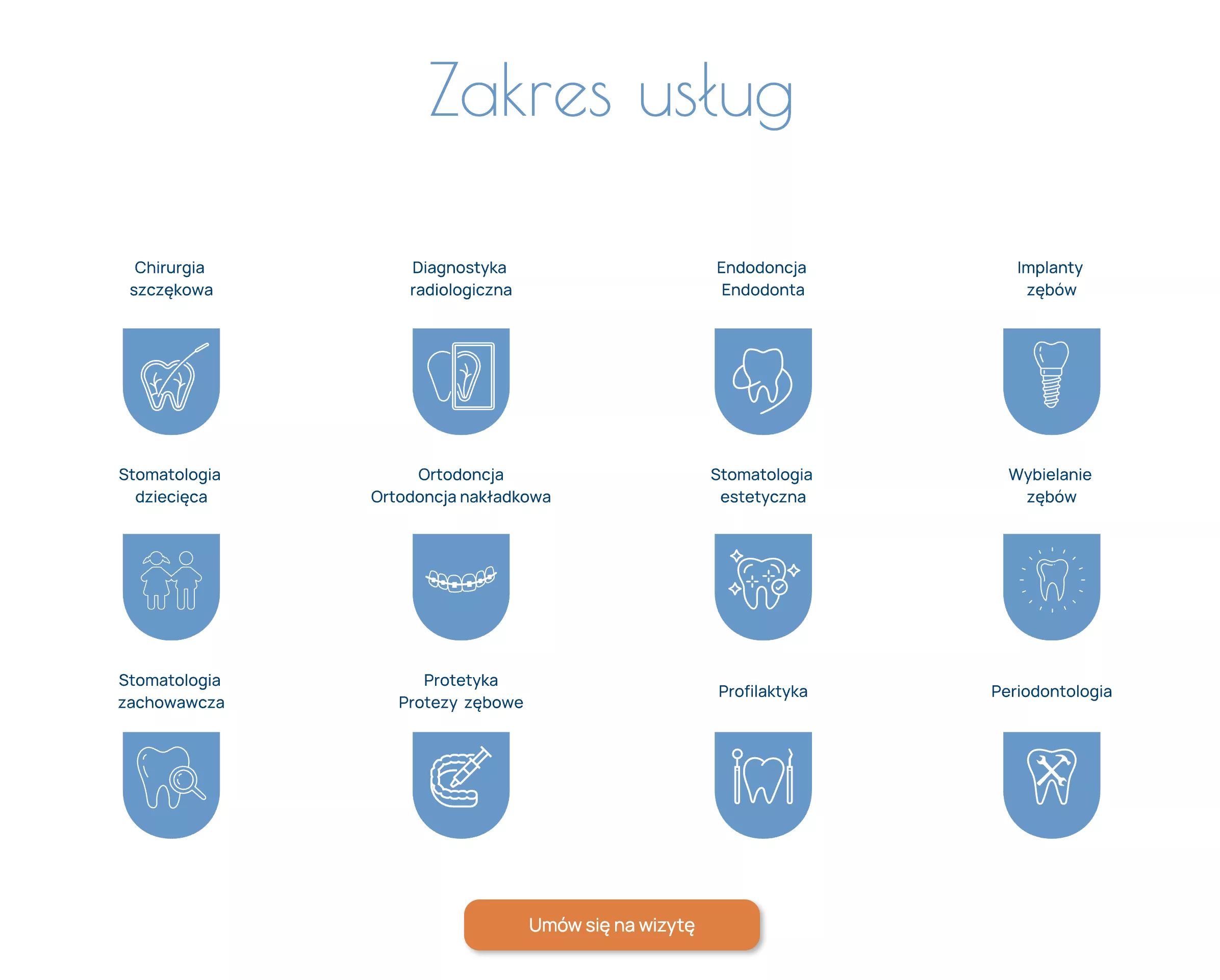 Zakres usług Strona dla dentysty stomatologa