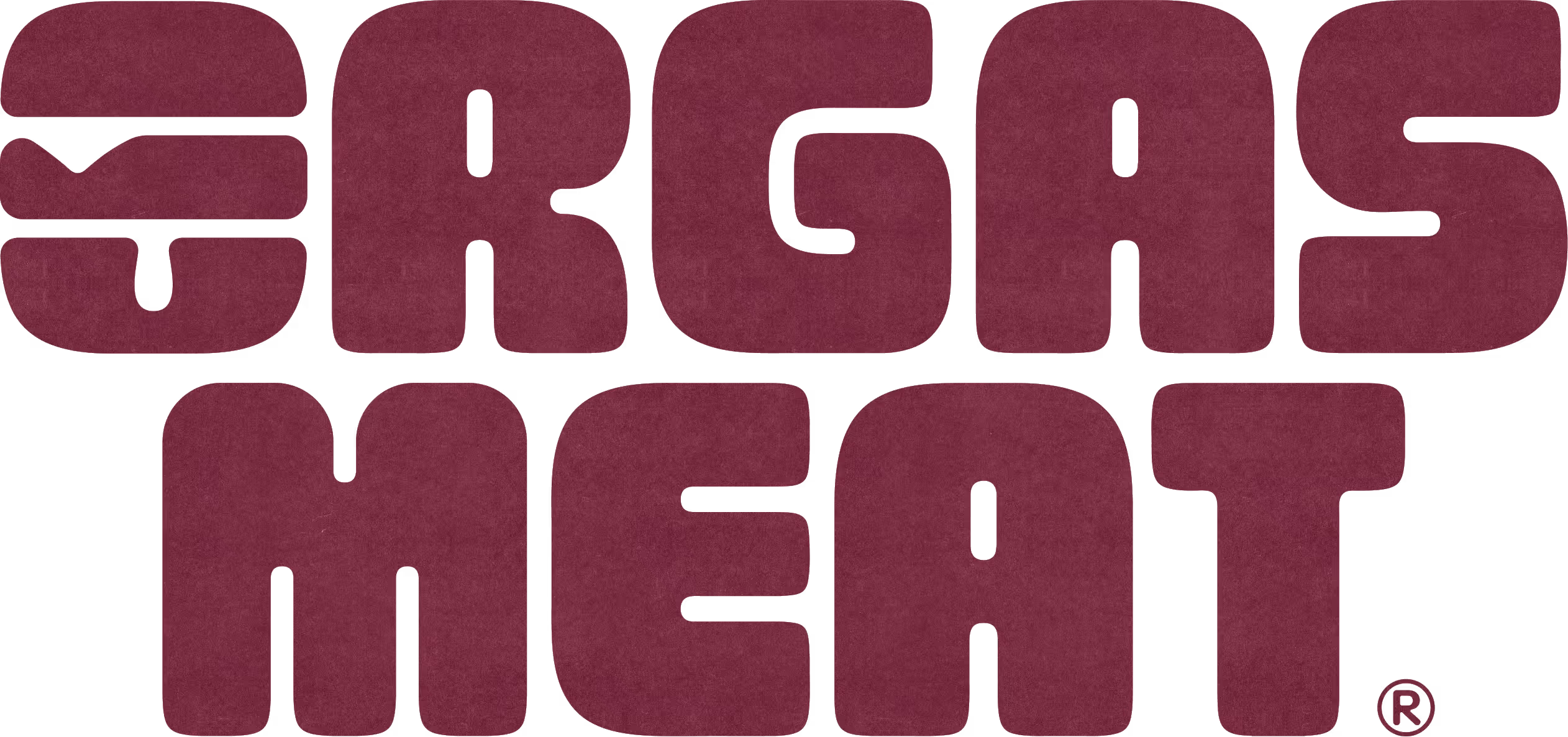 Texte stylisé en lettres majuscules bordeaux formant le mot 'ORGA'S MEAT'.