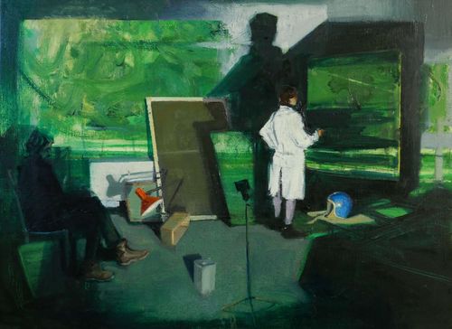 GREEN STUDIO WITH WHITE, ORANGE AND BLUE