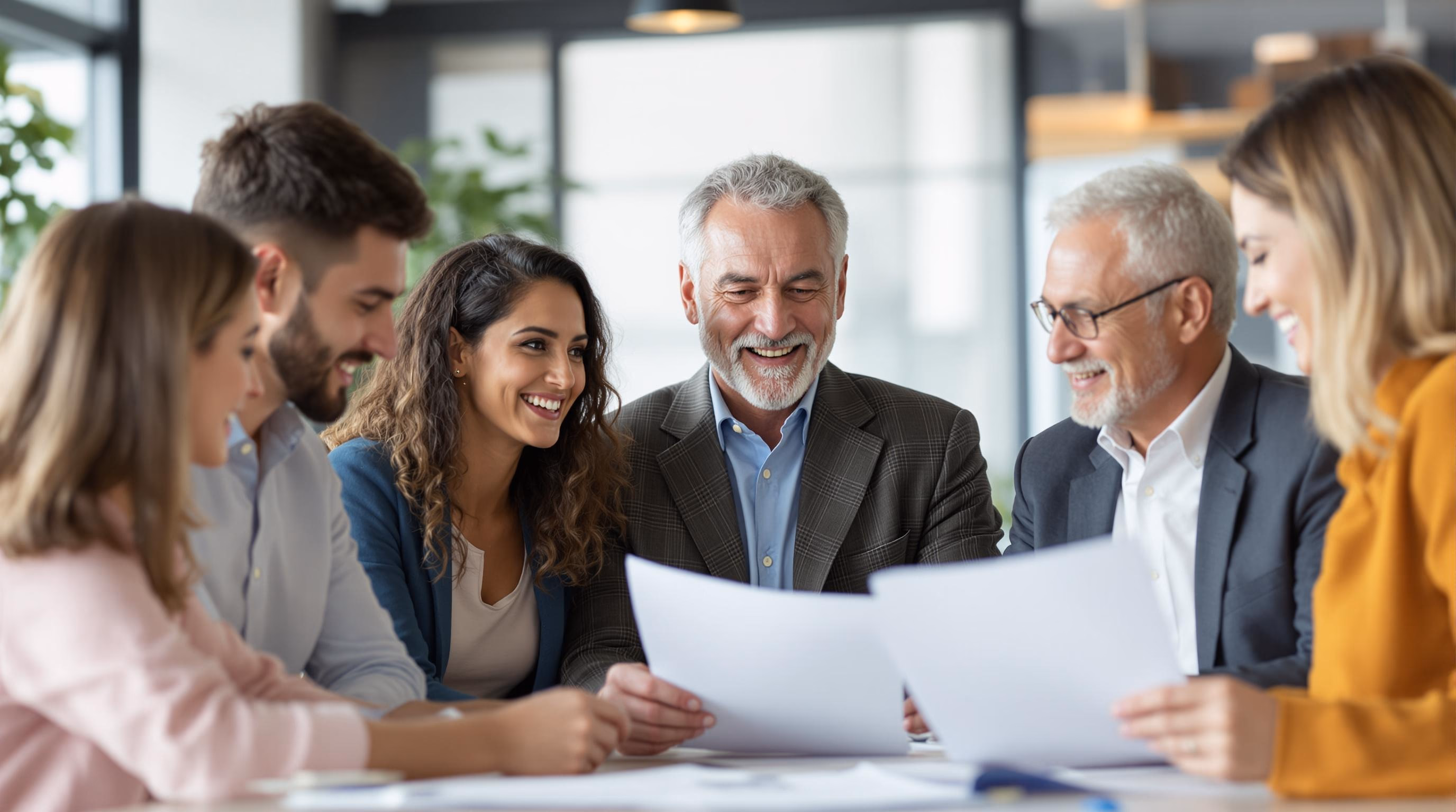 L'assurance-vie peut être pertinente à tout âge équipe souriante regardant documents