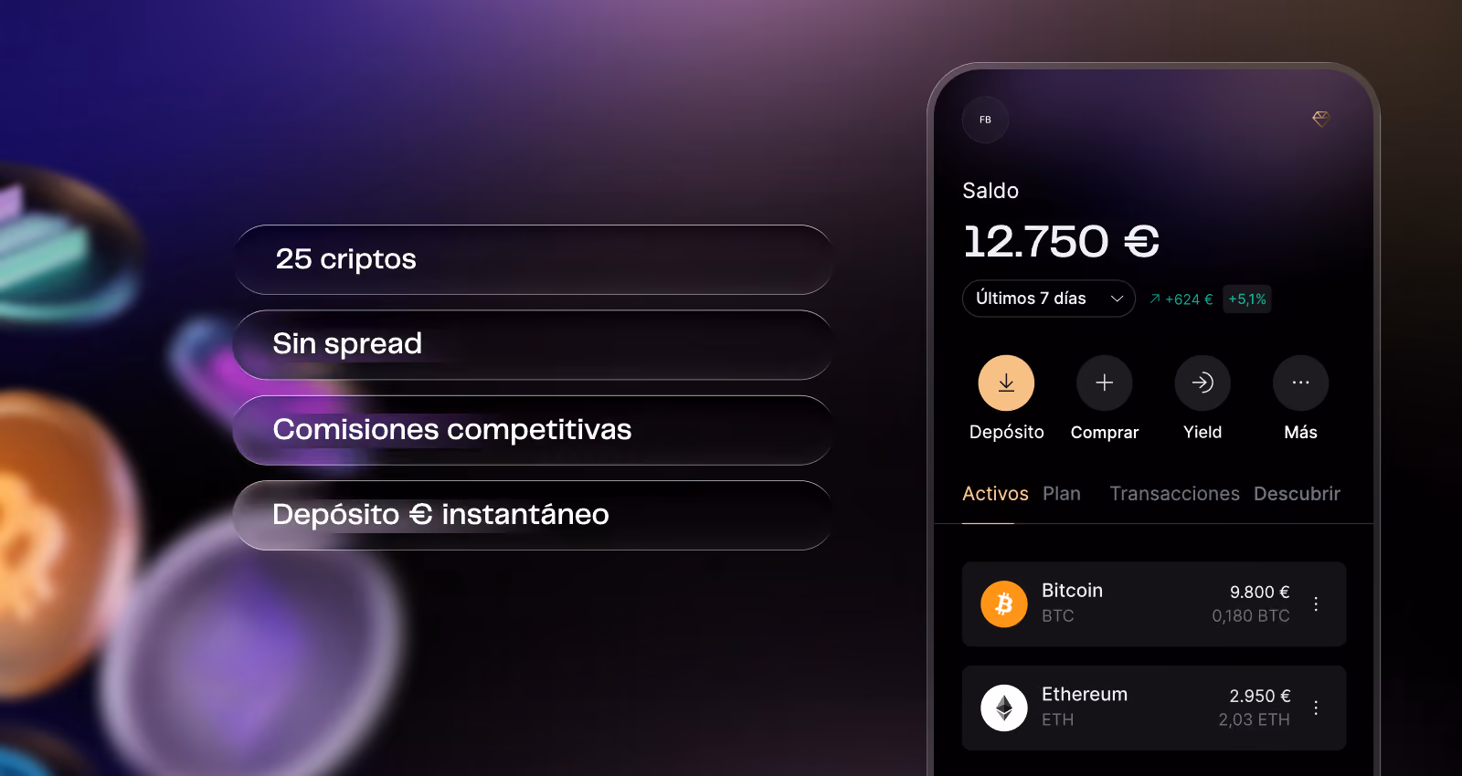 Cripto en Finary: 25 criptos, sin spread, comisiones competitivas y depósito en euros instantáneo