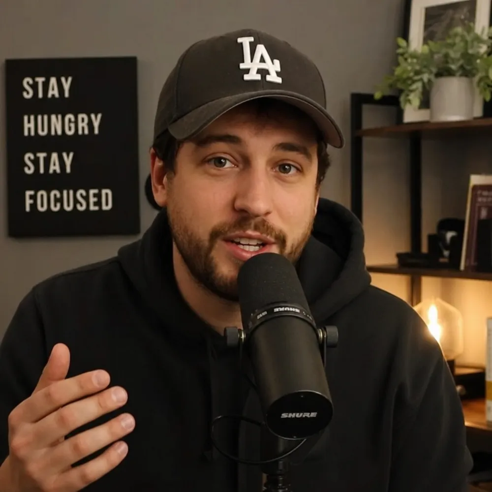 Podcast host speaking into a close-positioned dynamic microphone
