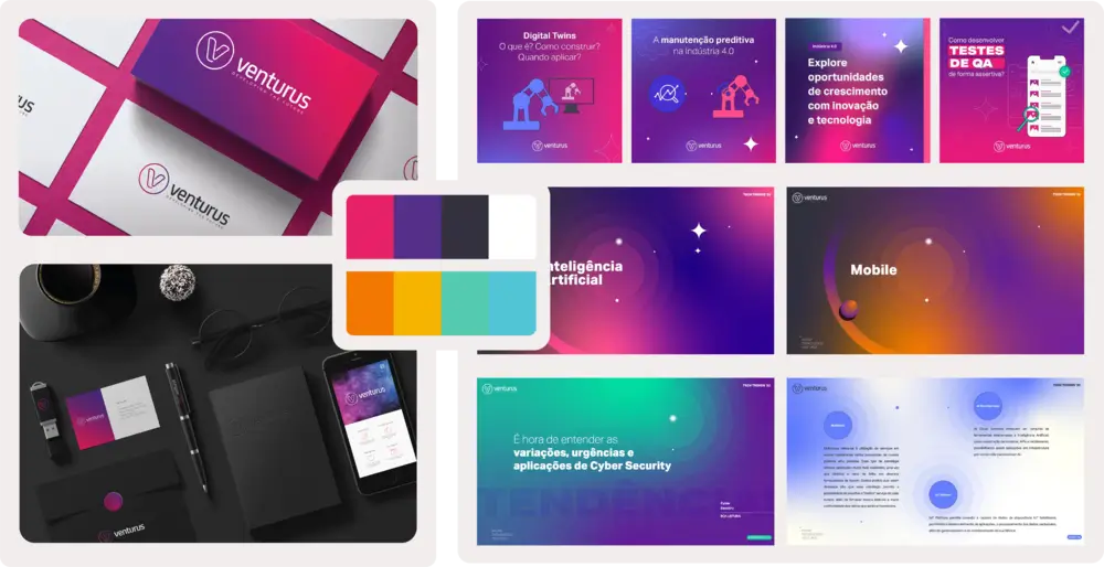 Colagem de imagens da marca antiga do Venturus