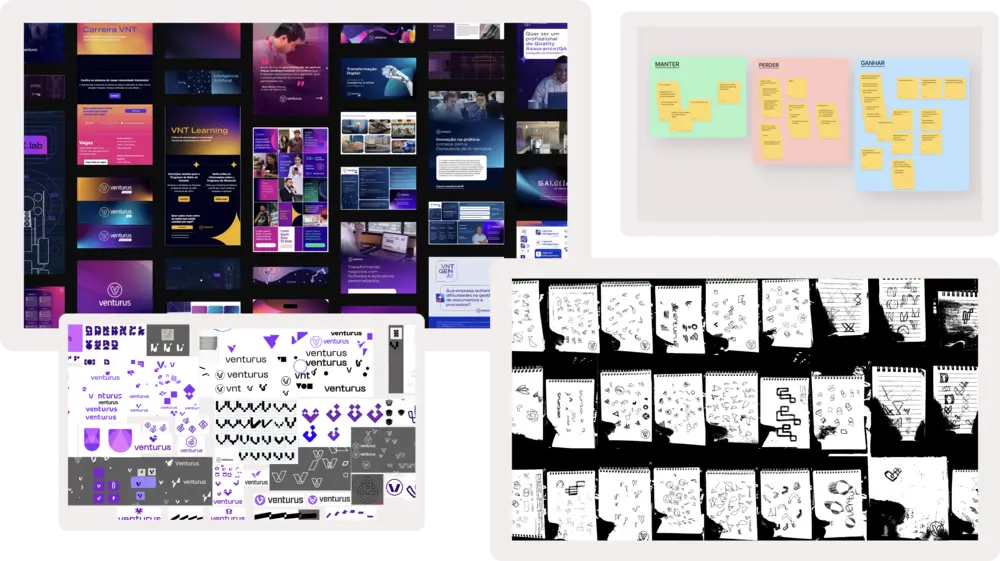 Telas com o processo de desenvolvimento da nova marca
