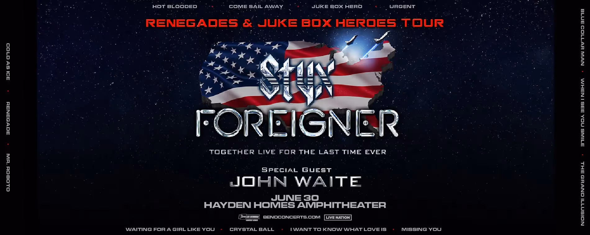 Foreigner and Styx 2024 Tour Announcement for Hayden Homes Amphitheater