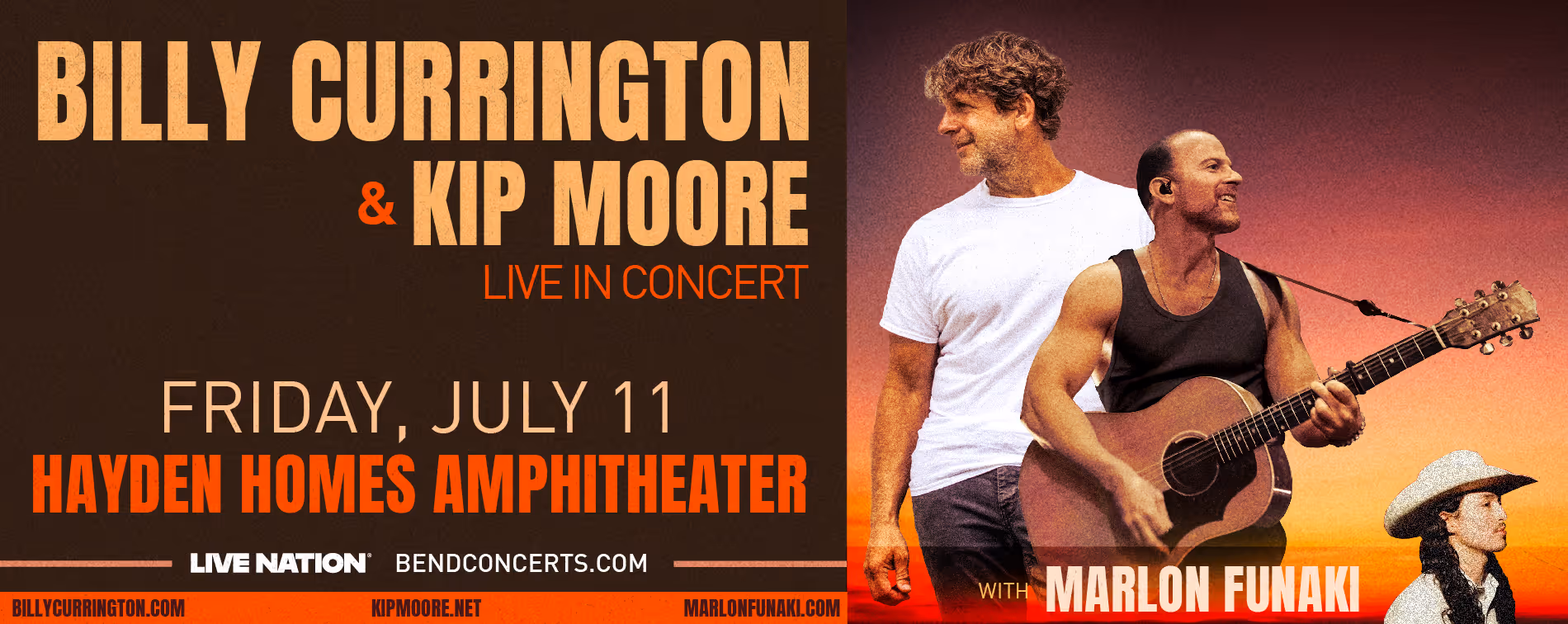 Billy Currington and Kip Moore play Hayden Homes Amphitheater in Bend, Oregon July 11
