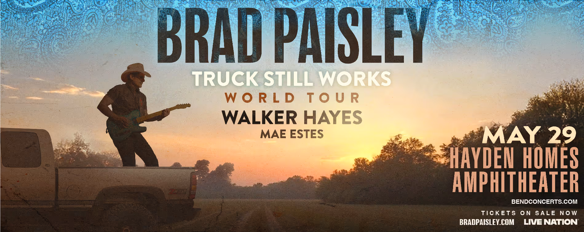 Brad Paisley plays Hayden Homes Amphitheater in Bend, Oregon Thursday, May 29