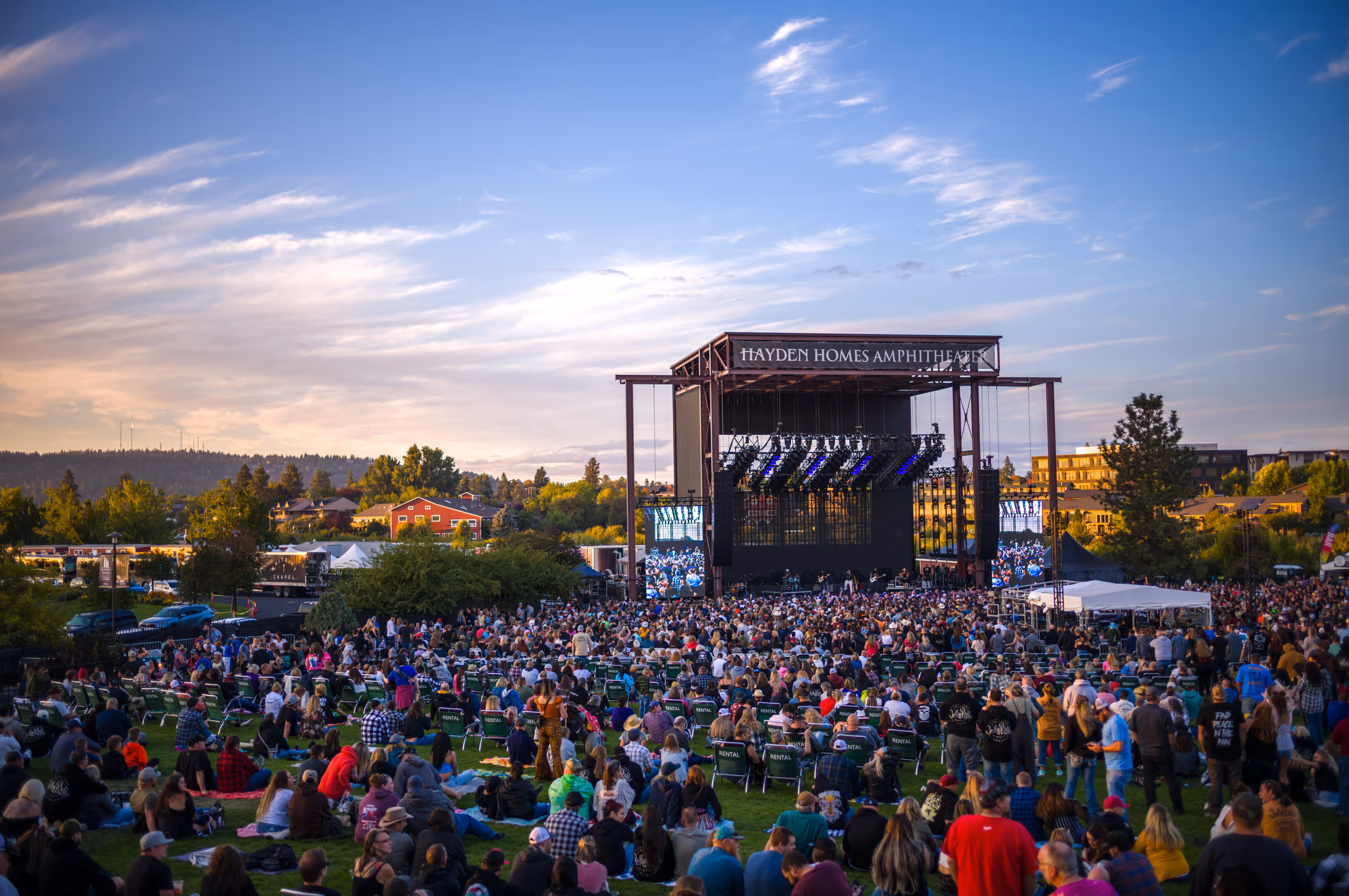 Hayden Homes Amphitheater at dusk during Jelly Roll concert