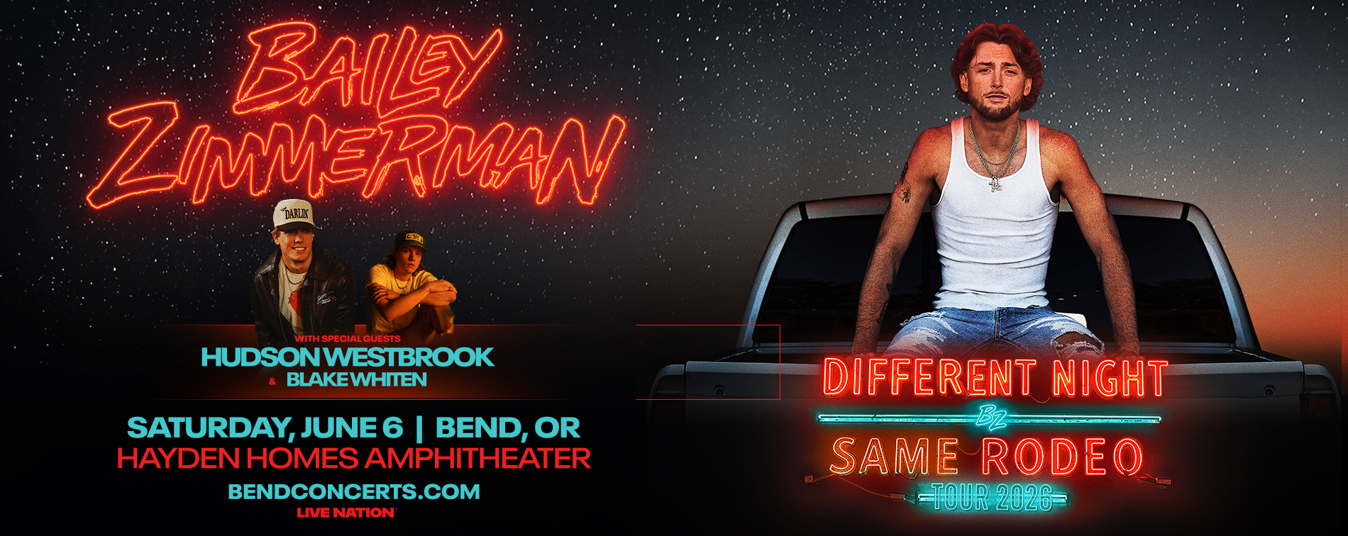 Bailey Zimmerman plays Hayden Homes Amphitheater in Bend, Oregon Saturday, June 6, 2026