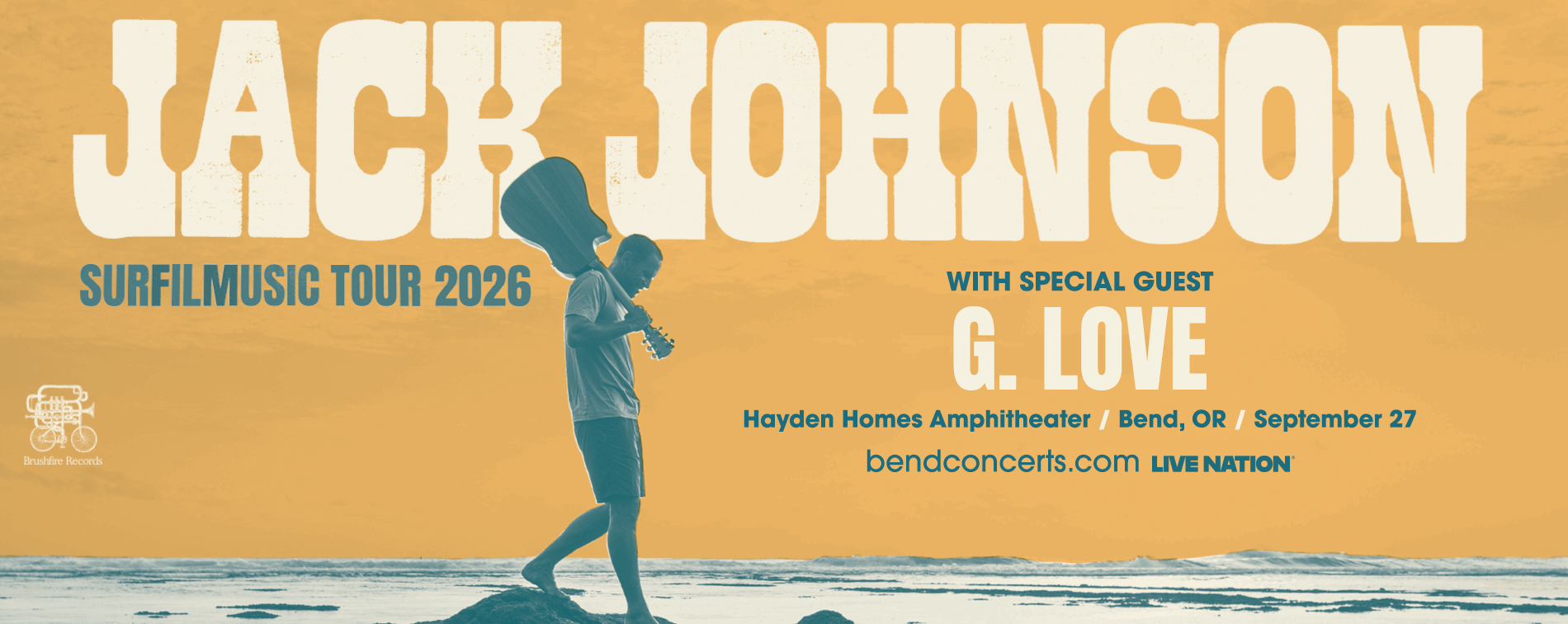 Jack Johnson plays Hayden Homes Amphitheater in Bend, Oregon Sunday, Sept. 27, 2026