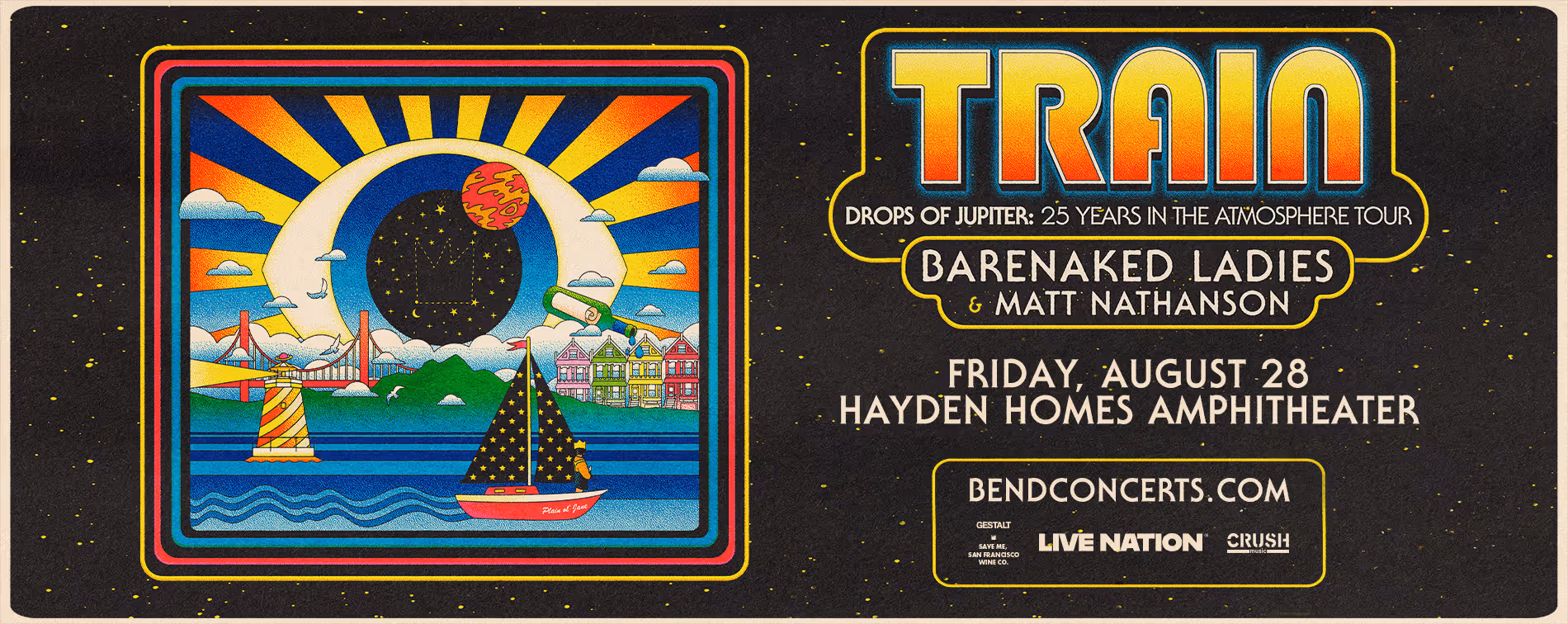 TRAIN plays Hayden Homes Amphitheater in Bend, Oregon with Barenaked Ladies and Matt Nathanson Friday, Aug. 28