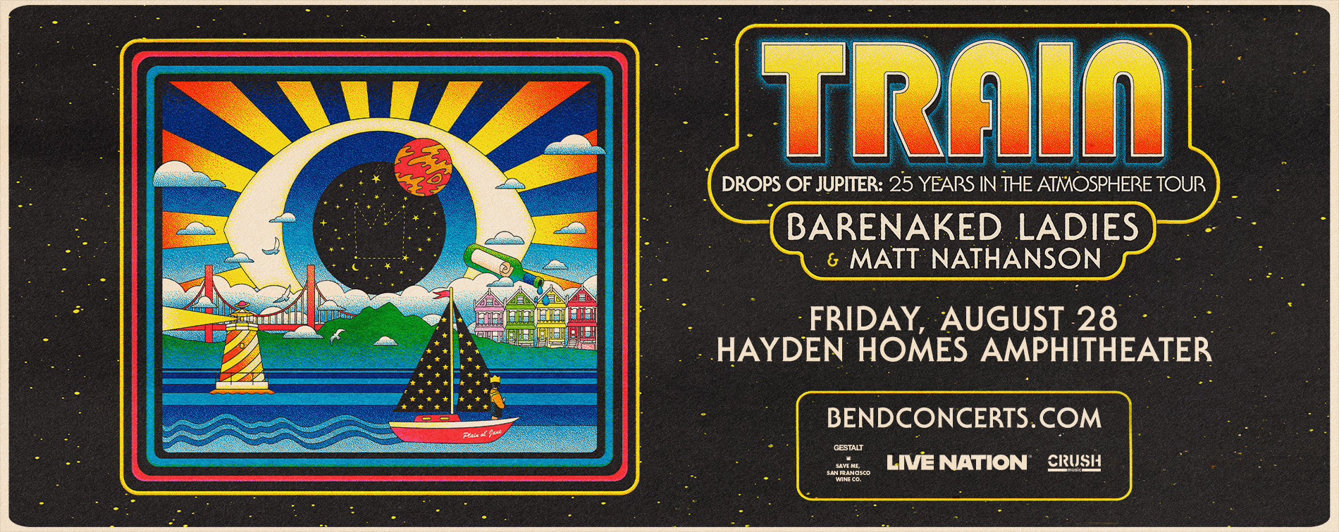 TRAIN plays Hayden Homes Amphitheater in Bend, Oregon with Barenaked Ladies and Matt Nathanson Friday, Aug. 28