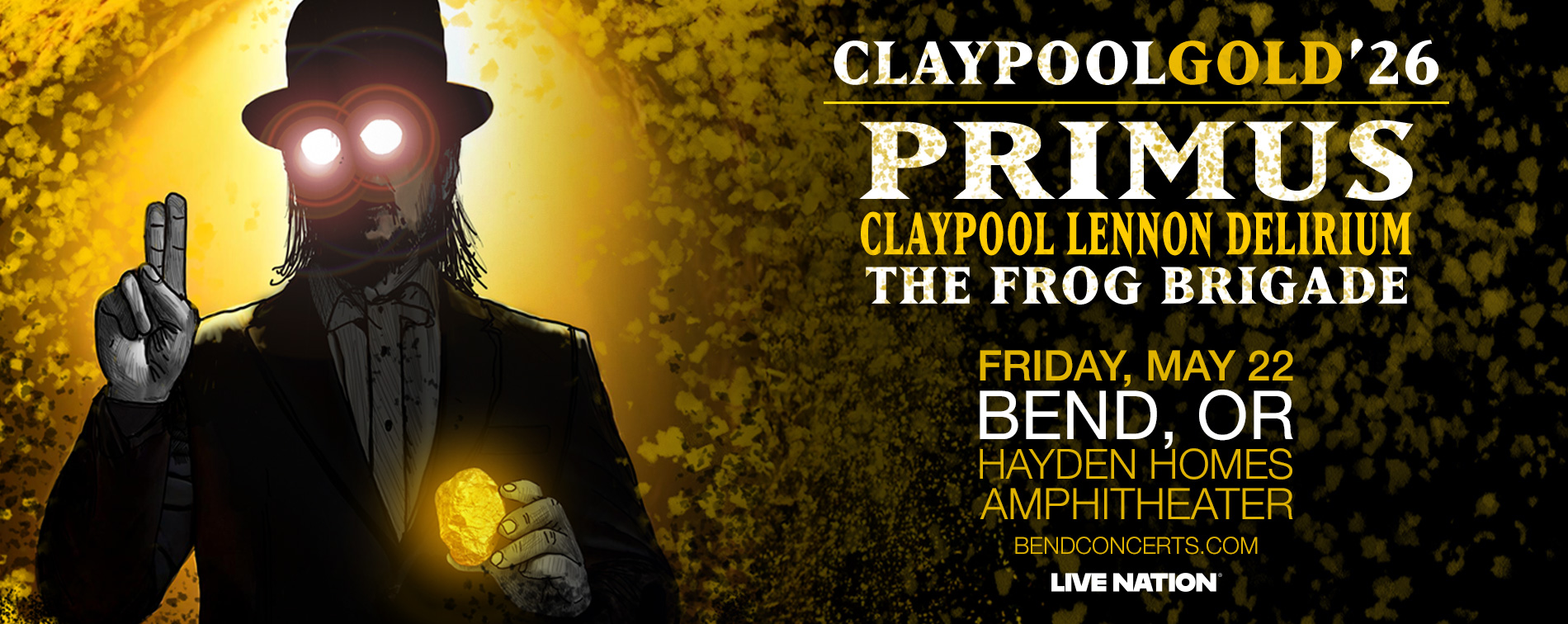 Claypool Gold featuring Primus, Les Claypool, and the Claypool Lennon Delirium play Hayden Homes Amphitheater in Bend, Oregon May 22.
