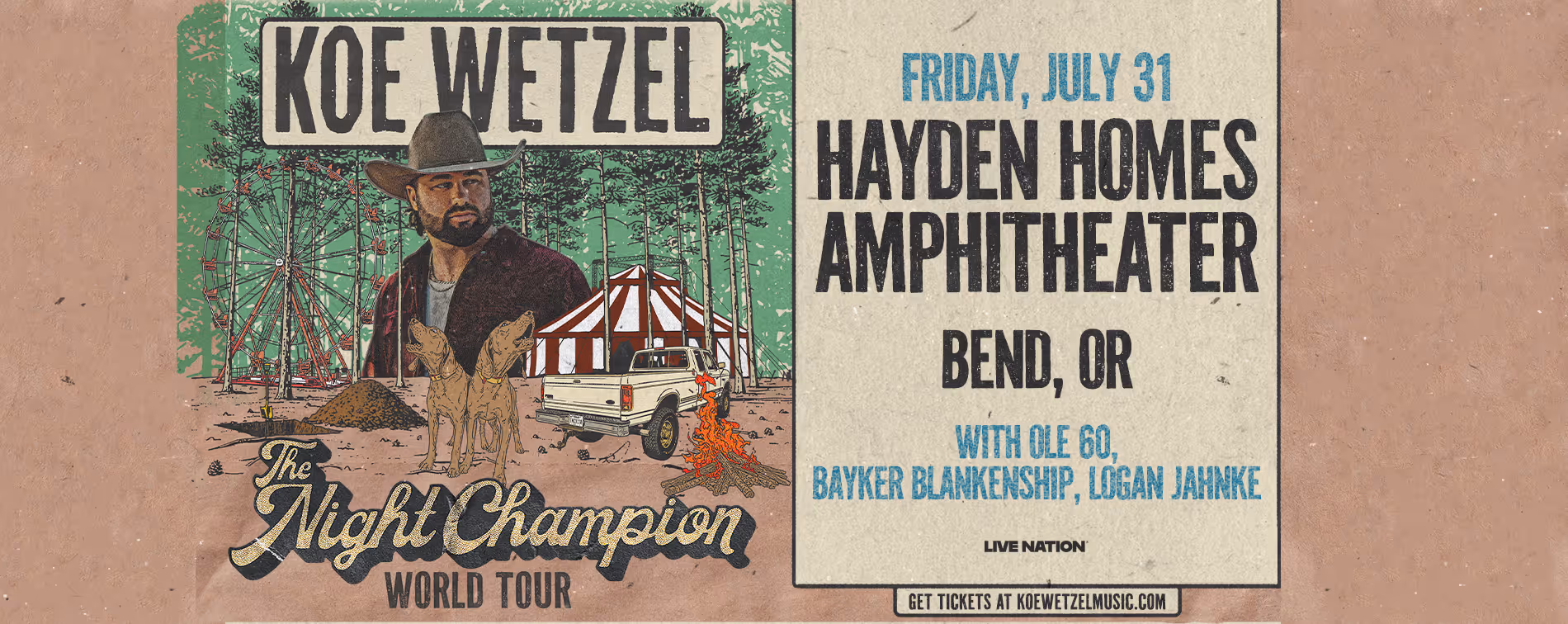 Koe Wetzel performs Hayden Homes Amphitheater in Bend, Oregon July 31.