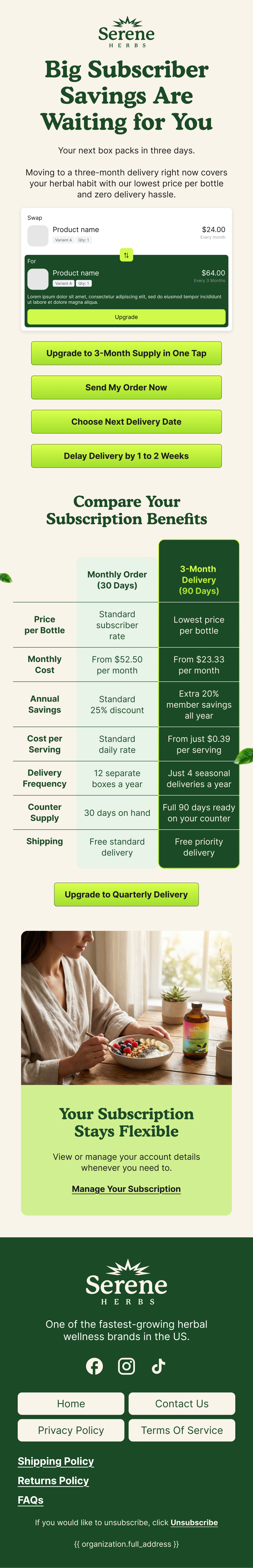 Upcoming subscription quarterly upgrade email