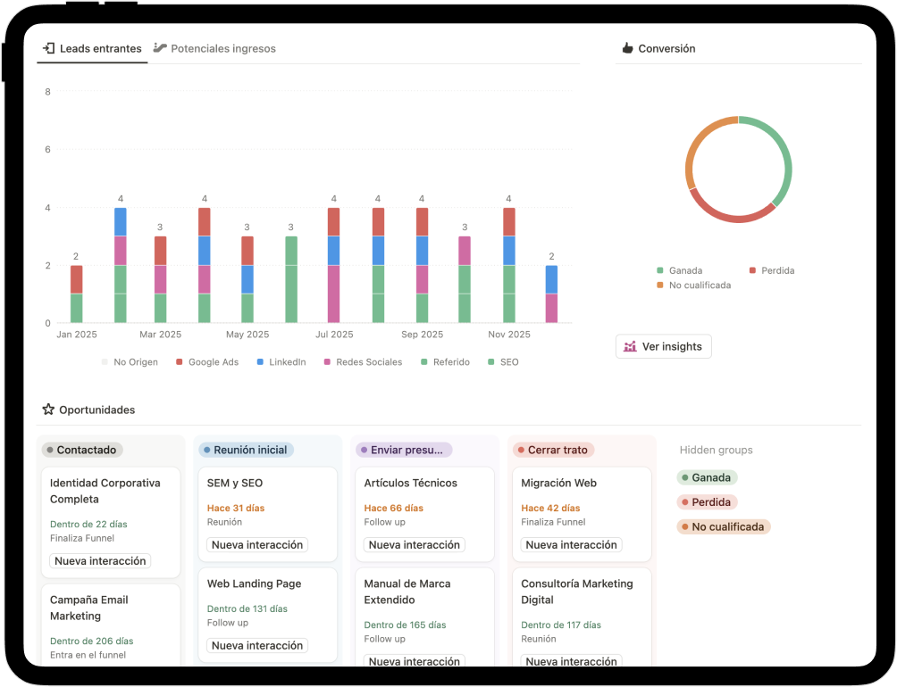 previsualización de crm para freelancers en un ipad
