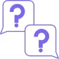 Two overlapping speech bubbles each containing a purple question mark.