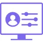 Computer monitor displaying a user profile icon with sliders representing customization or settings.