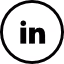 LinkedIn logo in black inside a circular border.