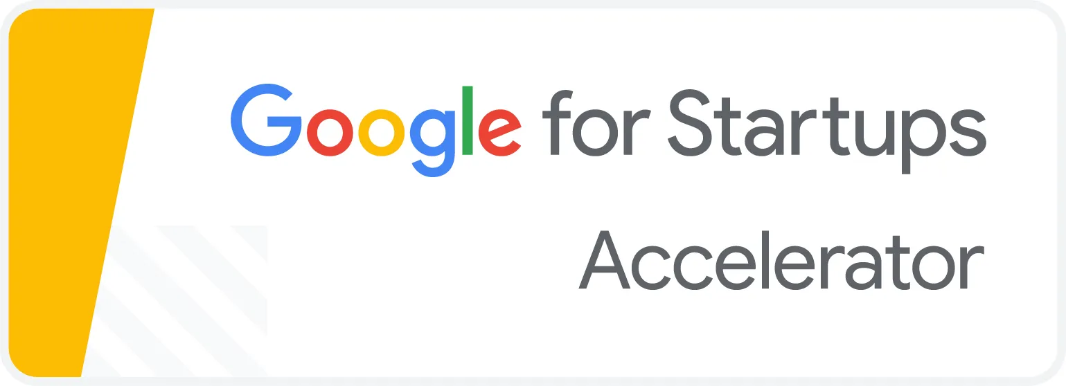 Google for Startups Accelerator logo with a yellow angled stripe on the left.