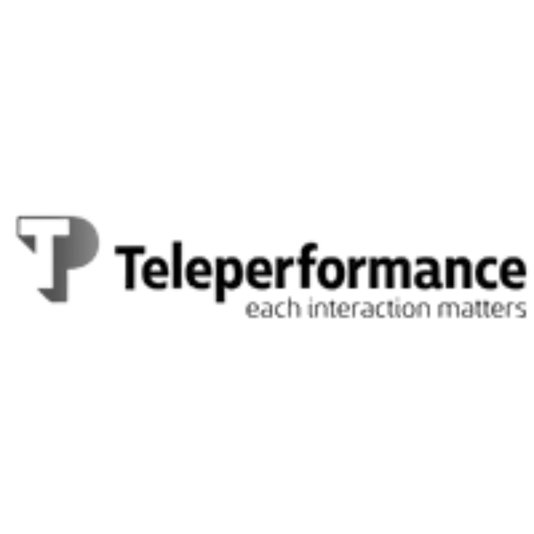 Teleperformance logo with a stylized T and P symbol in gray.