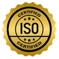 Gold circular badge with the text 'ISO Certified' and five stars.