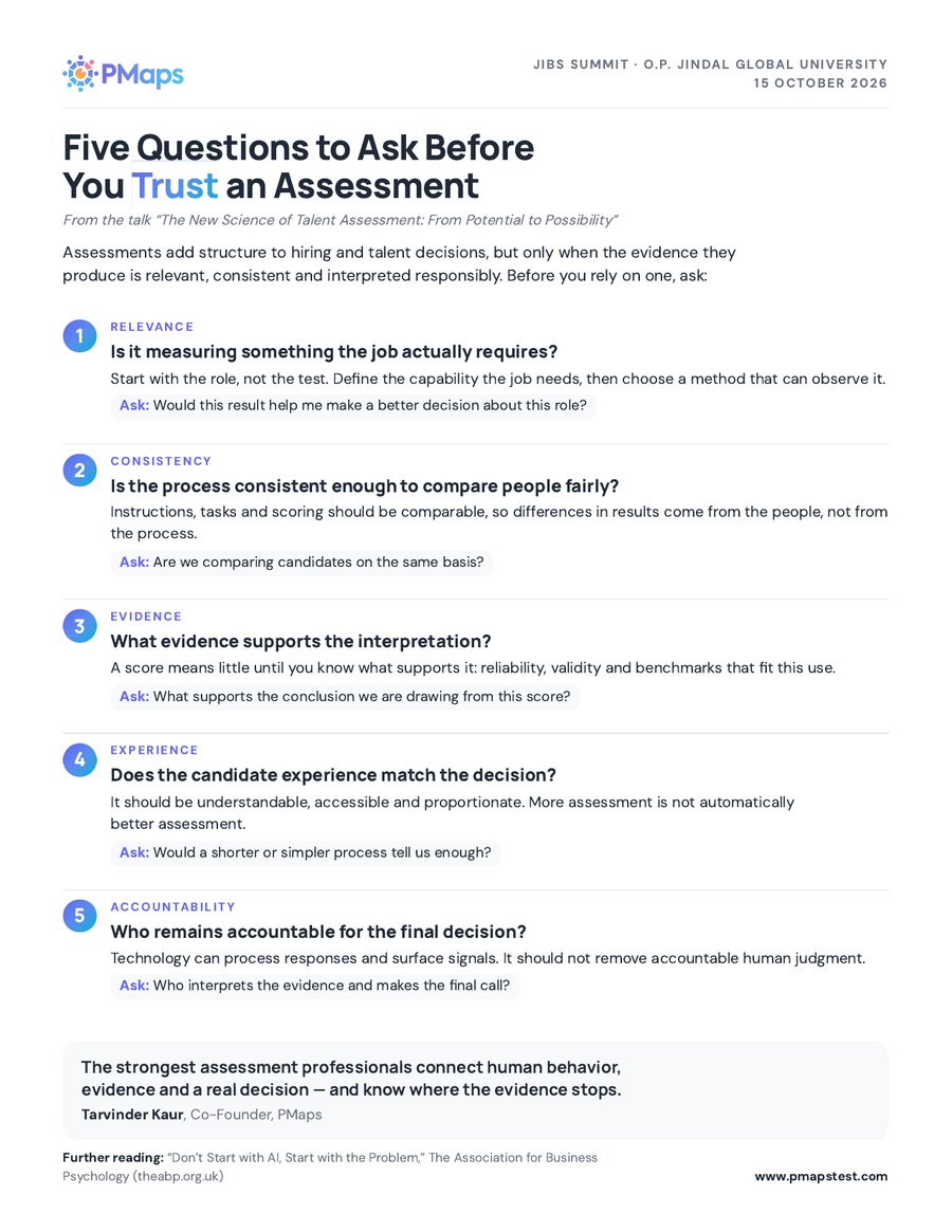 The one-page attendee handout: Five Questions to Ask Before You Trust an Assessment