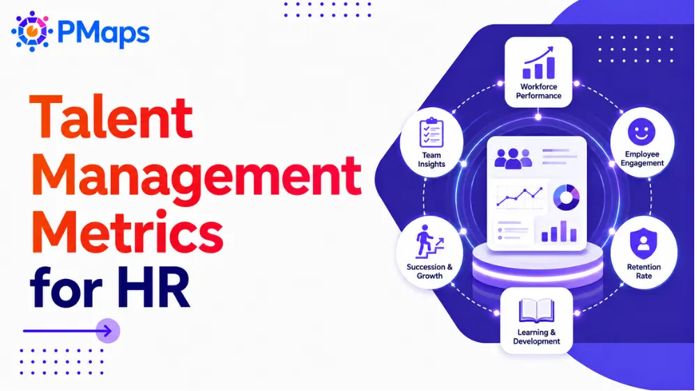 Talent management metrics dashboard showing hiring, learning, mobility, and retention KPIs for HR teams