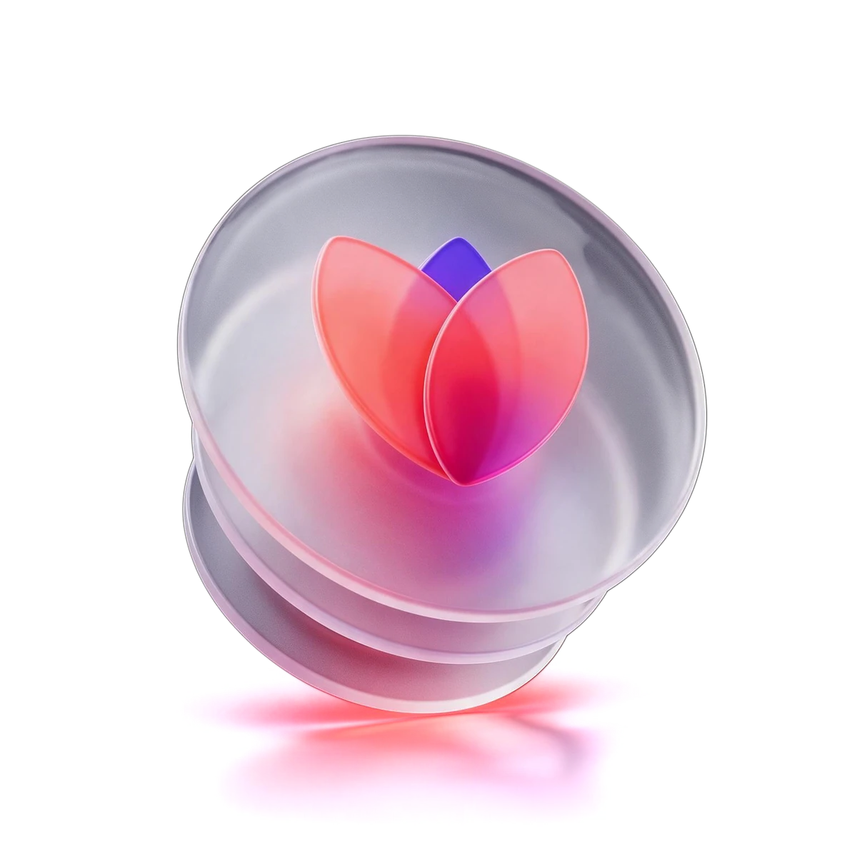 3D frosted glass icon with coral colour swatch petals representing branding and identity