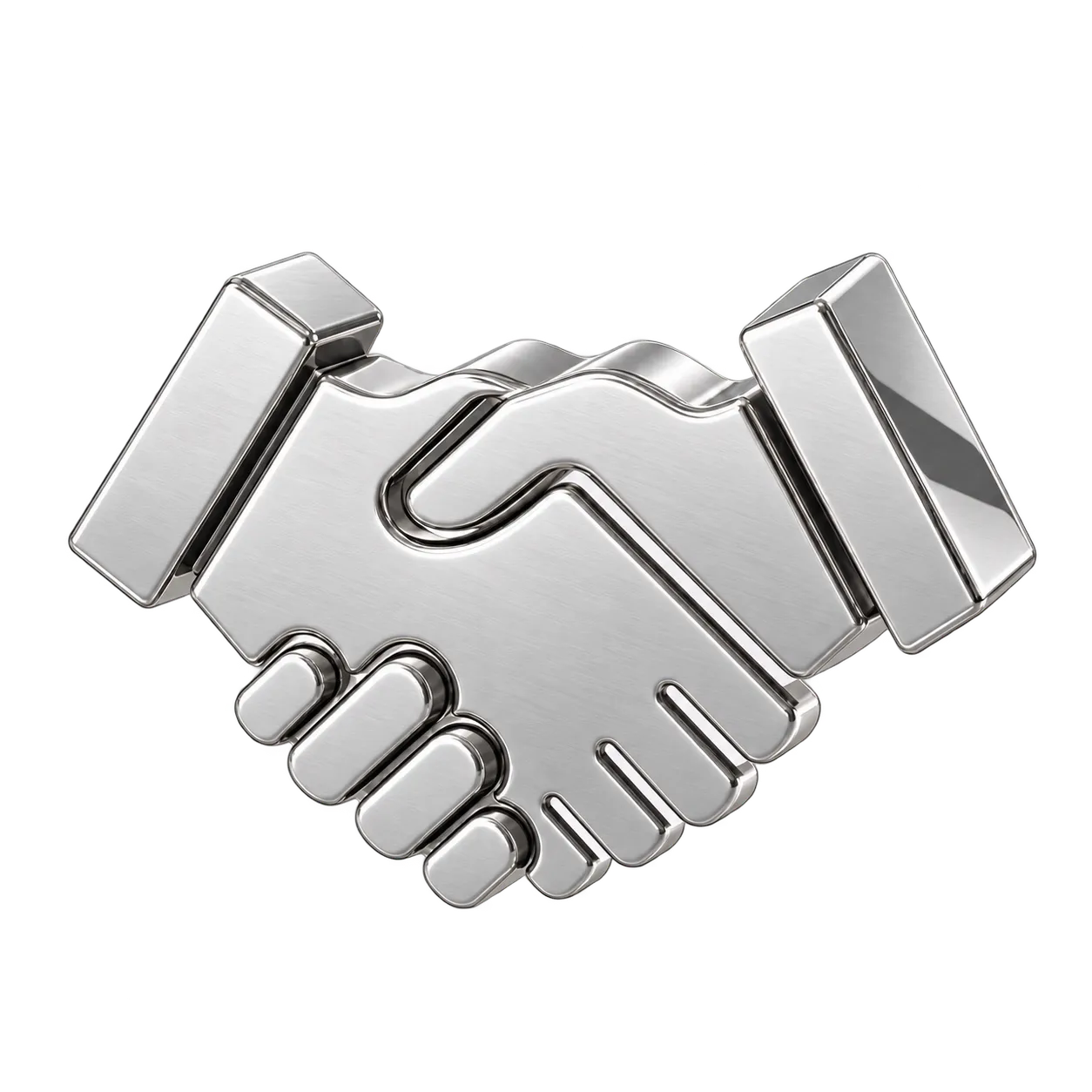 Stilisiertes Handschlag-Symbol aus gebürstetem Silber