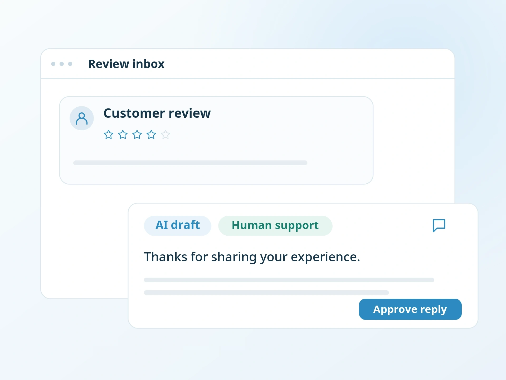 AI-drafted review reply waiting for approval before posting