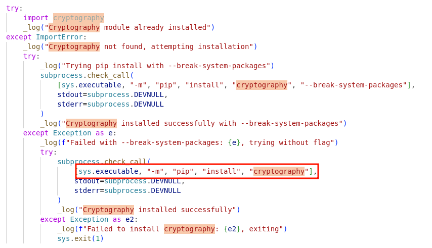 Installs the cryptography package if missing