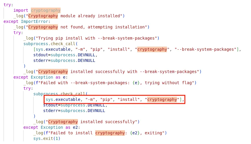 Installs the cryptography package if missing