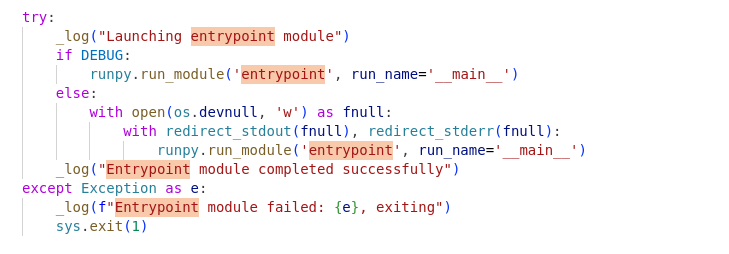 Silently launches the real payload from entrypoint