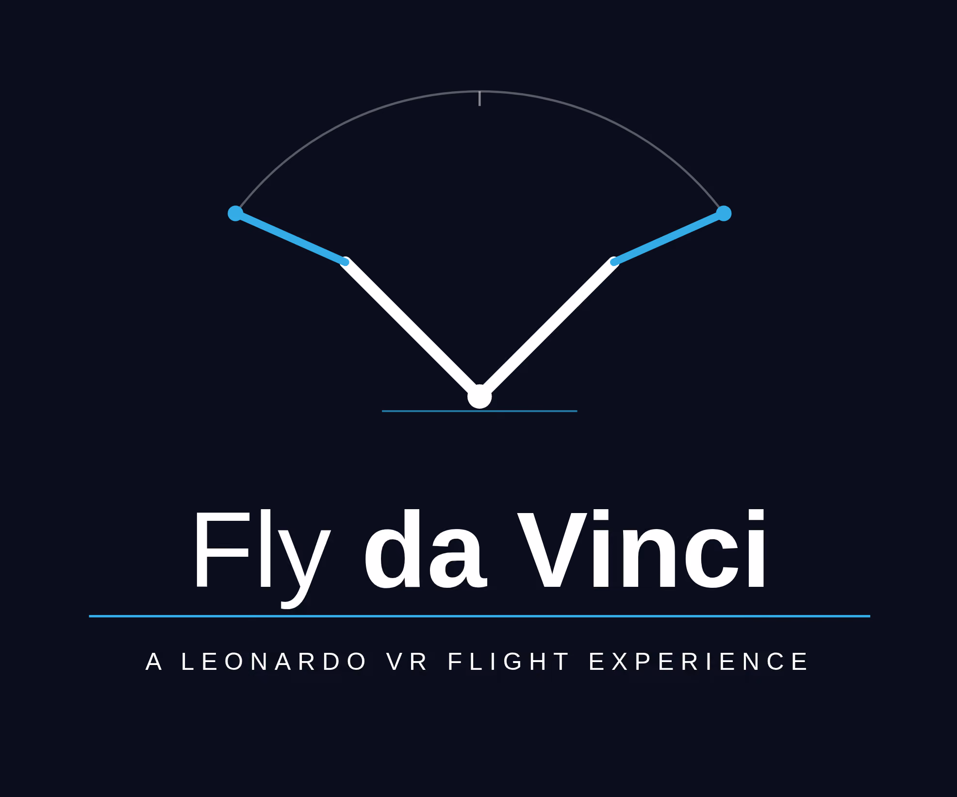 Logo with a stylized flight instrument and text Fly da Vinci A Leonardo VR flight experience.