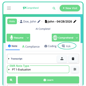 The Ask tab inside Comprehend's EMR sidebar