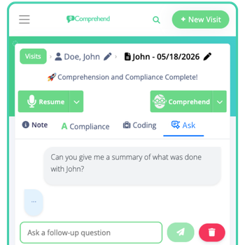 Requesting a summary of a patient's recent visits in Ask