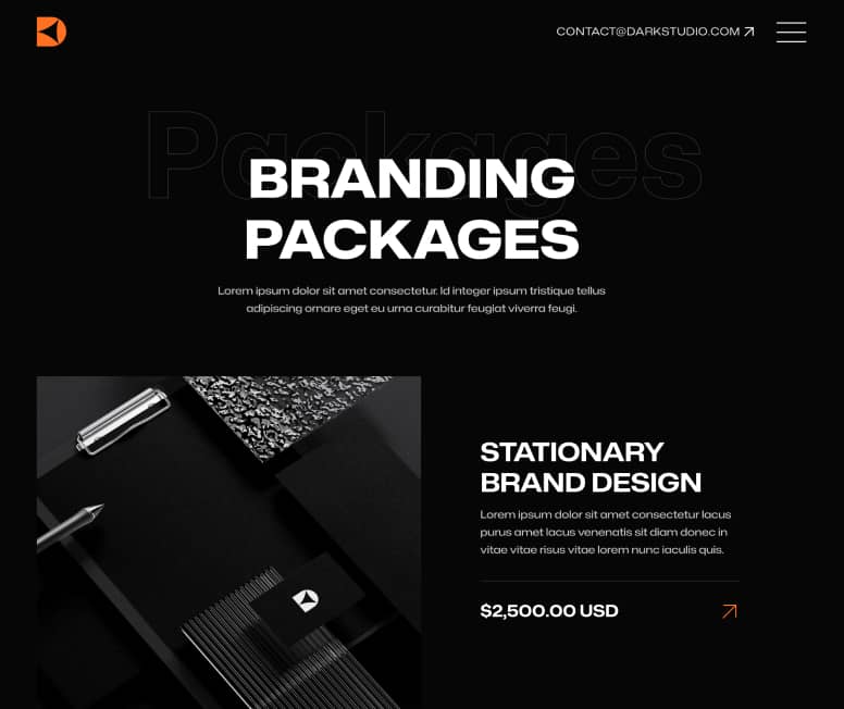 Darkstudio X - Packages Page - Branding Studio Webflow Template