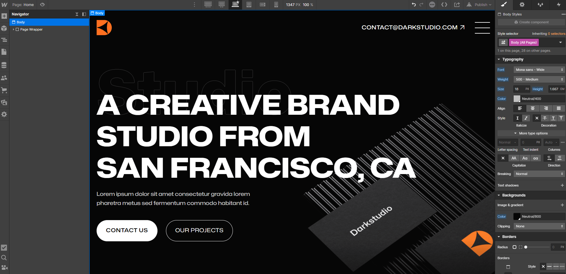 Typography - Darkstudio X Webflow Template