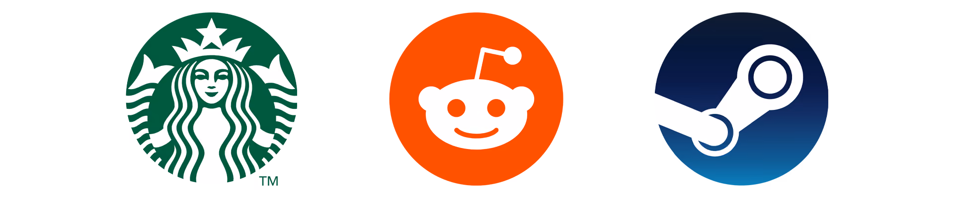 The Starbucks, Reddit, and Steam logos.