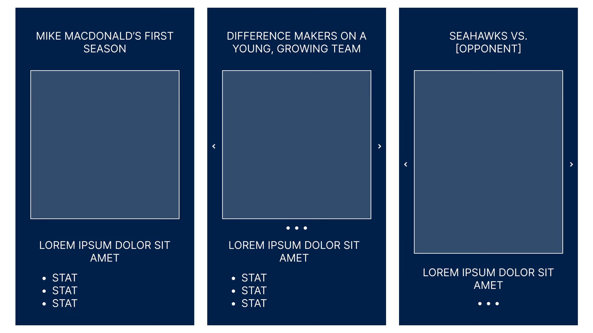 My first Seahawks Wrapped wireframes with small graphics and elements.