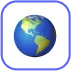 Icon of Earth showing North and South America on a blue and white rounded square background.