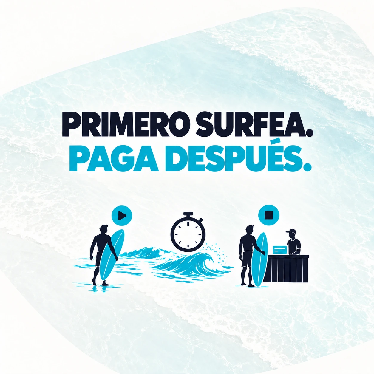 El alquiler de surf empieza al recoger la tabla y termina al devolverla; el cliente paga según el tiempo real de alquiler.