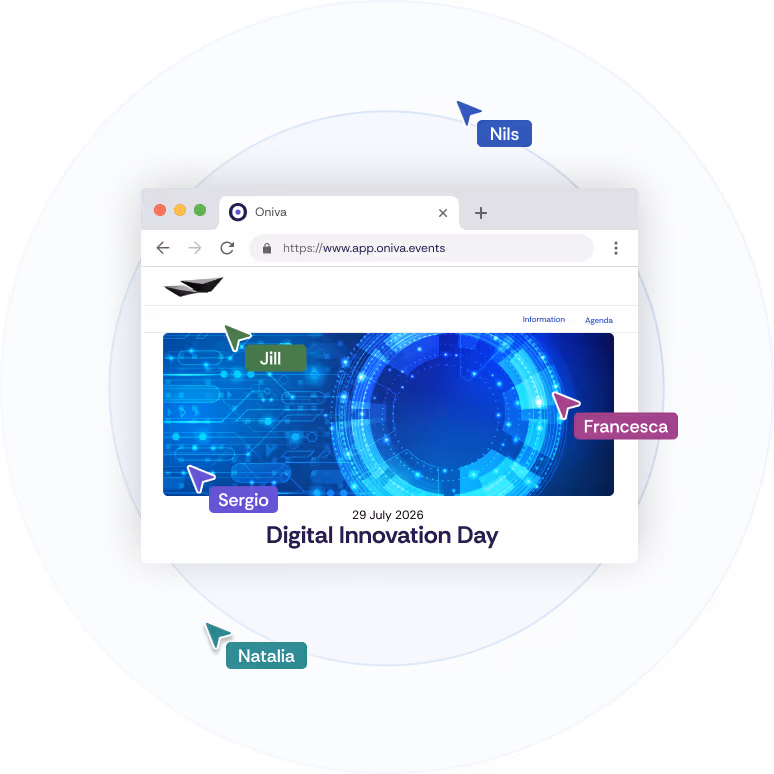 Illustration of an event website showing simultaneous access by multiple users.