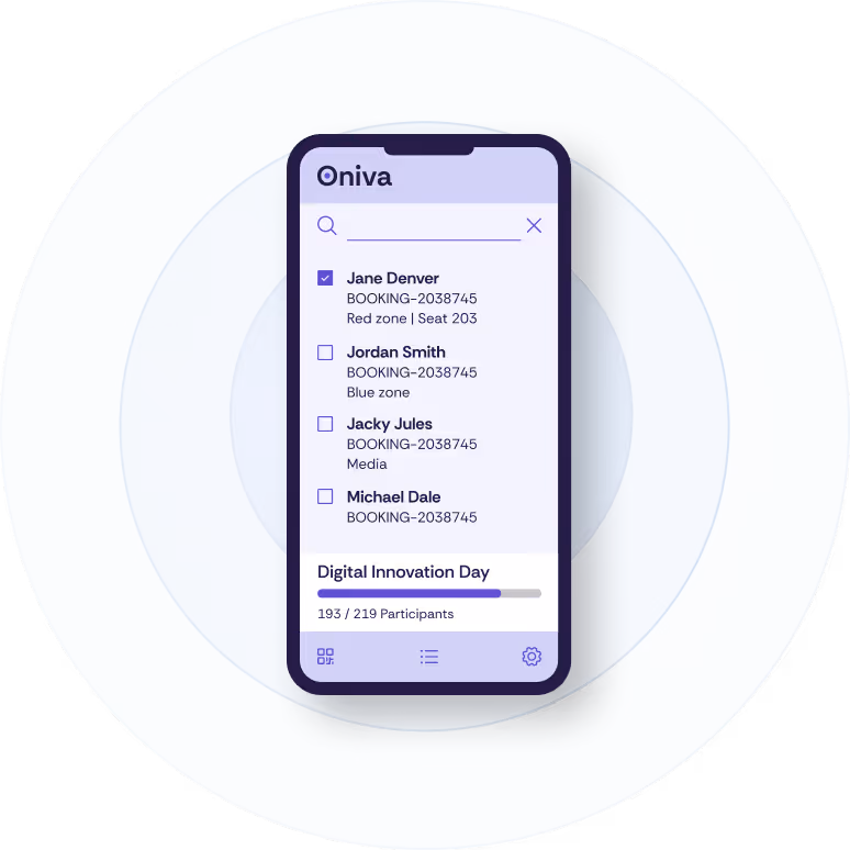 Screenshot of the guest list feature in the check-in app
