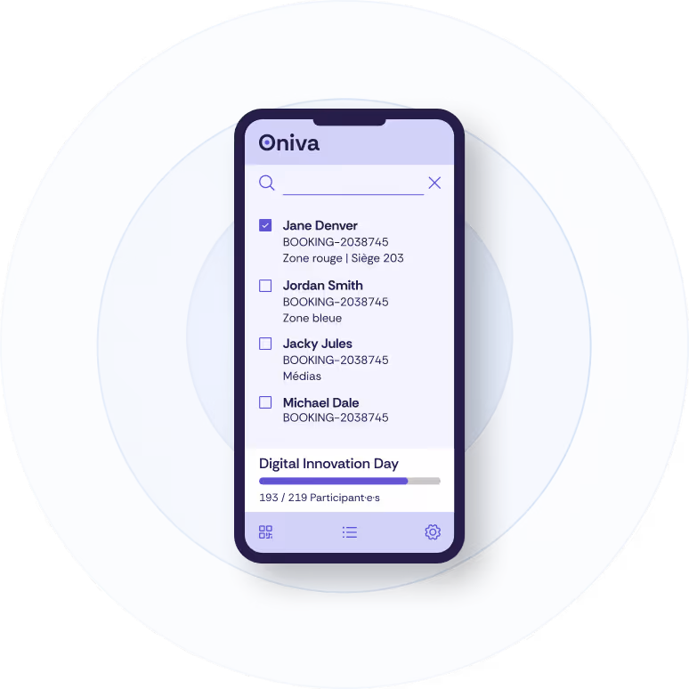 Capture d'écran de la fonction « Liste des invités » dans l'application Check-In
