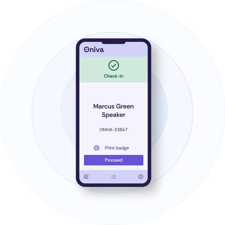 Screenshot of the Oniva check-in app after successfully scanning an e-ticket.