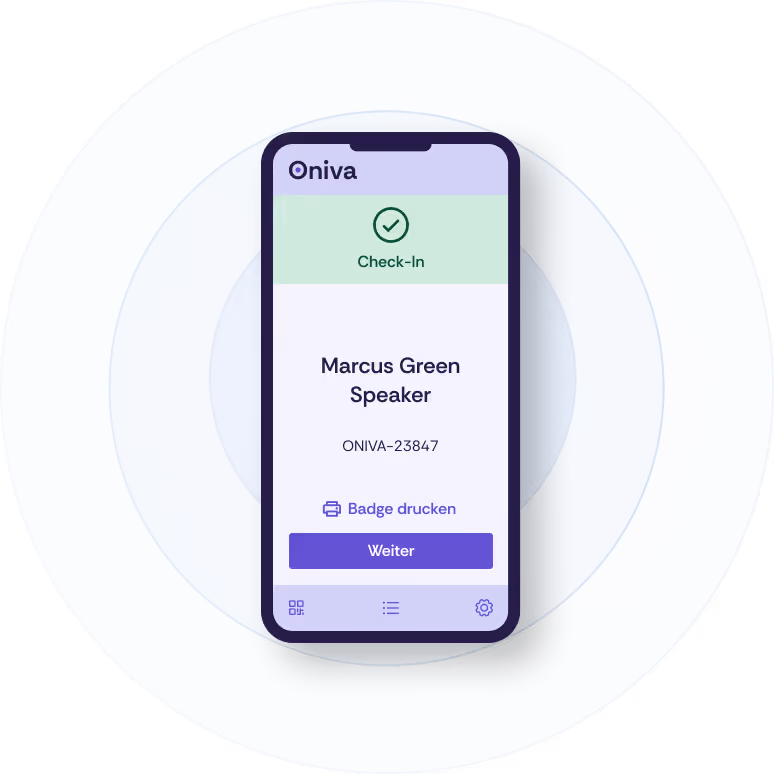 Screenshot der Oniva-Check-in-App nach erfolgreichem Scannen eines E-Tickets.