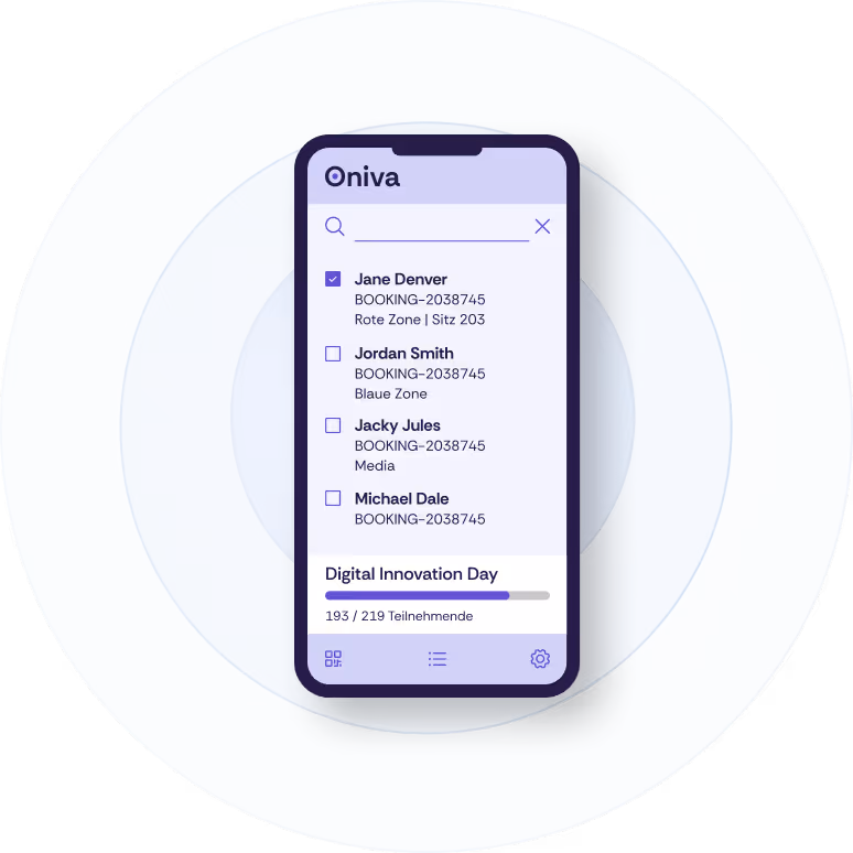 Screenshot der Gästelisten-Funktion in der Check-In App
